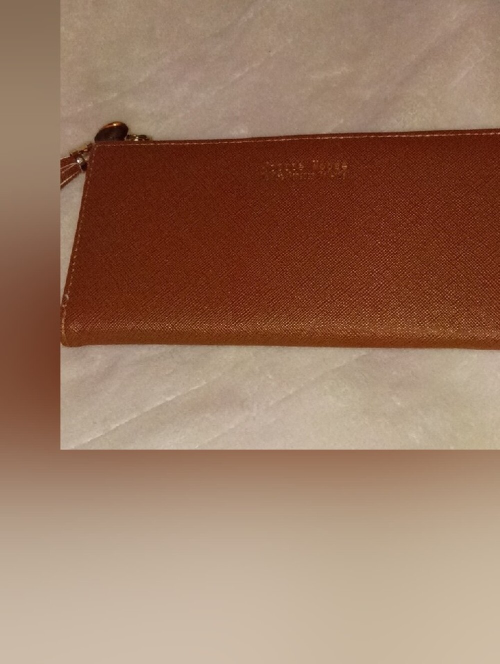 Tan Zip Wallet with Gold Hardware